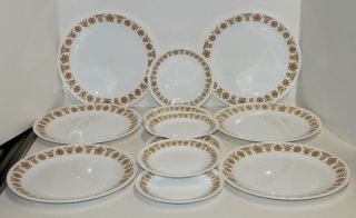 Vintage Corning Corelle Butterfly Gold; 6 Dinner Plates & 6 Bread Plates - Nos