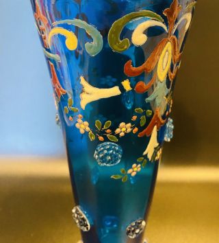 Vintage Moser Tall Art Glass Vase Gilt Enameled Glass Embellished Crimped 41 3
