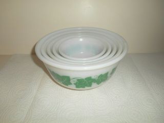 Vintage Set Of 5 Hazel Atlas Green Ivy Mixing Bowls