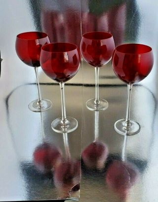 Set Of 4 Lenox Holiday Gems Ruby Red Crystal Balloon Goblet Wine Glasses Signed