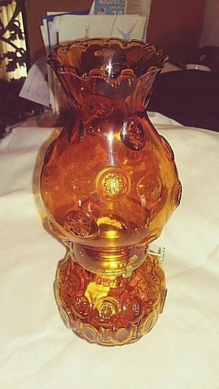 Vtg Le Smith Glass Moon And Star Deep Amber Oil Lamp It Has A Burner & Wick