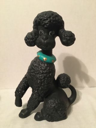 Black Poodle Figurine Ceramic Large Mid Century Atlantic Mold Sitting Collar