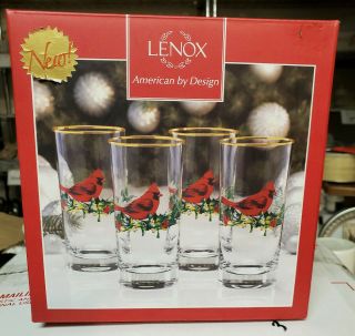 Lenox Glassware Winter Greetings Set Of 4 Cardinal 12 Oz Highball Tumblers