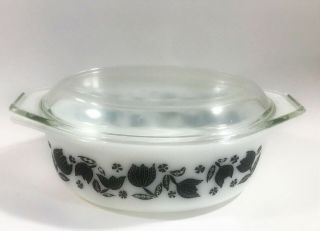 Pyrex 043 1957 Promotional Black Tulip Oval Casserole Dish With Lid 1.  5 Qt