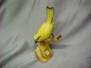 Vintage Maddux Of California Yellow Bird On Tree Stump Figurine 8 In Tall