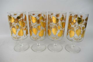 Georges Briard Glass Water Goblets Gold Leaf Design Set Of 4 Footed