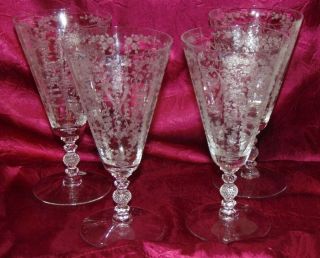 4 Cambridge Glass Diane Etched Cone Ice Tea Water Goblets 12oz 3122 Stem