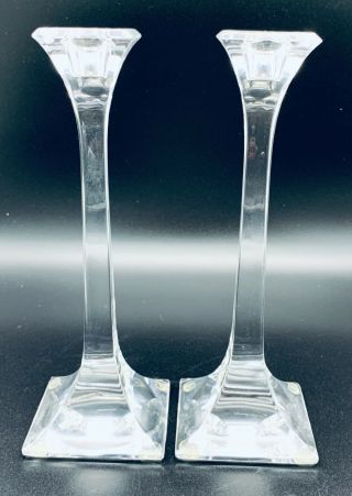 Tiffany & Co.  Crystal Candle Holders,  Tapered Columns,  Set Of 2,  8 Inches High