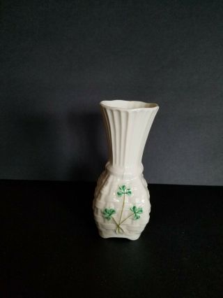 Vintage Belleek Porcelain Basket Weave Shamrock Bud Vase Ireland