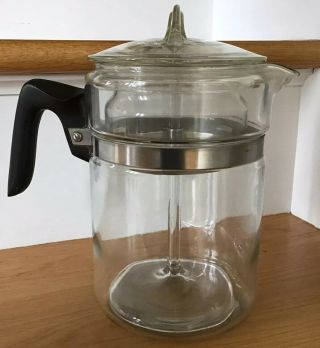 Vintage Pyrex Flameware Glass Coffee Pot 9 Cup Percolator 7829 - B Bakelite Handle