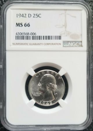 1942 - D 25c Washington Silver Quarter Ngc Ms66 - Bright White - Combined