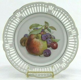 Vtg Schwarzenhammer Porcelain Lattice Plate Apples Grapes Fruit Image,  8.  5 "