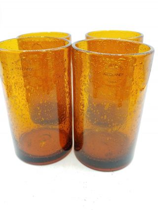 Hand Crafted Bubble Glass Amber Iced Tea Water Tumblers Glasses Set Of 4 Artland