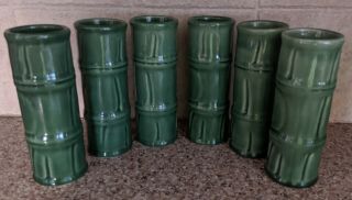Vintage Set Of 6 Libbey Bamboo Tiki Tall Green Ceramic Cocktail Mugs Cups Vgc