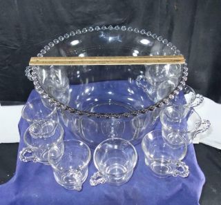 Vintage Imperial Glass Candlewick Punch Bowl & 11 Cups