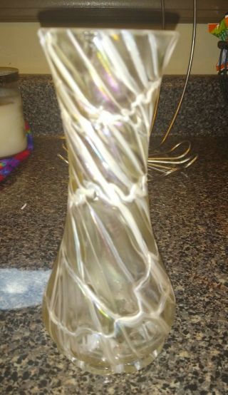 Pallme Konig Kralik Threaded Pearl White Glass Vase 7 "