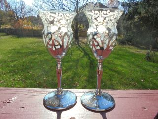 Pair Vintage Cambridge Glass Farberware Chantilly Etch Goblets