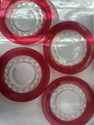 Kings Crown Thumbprint Ruby Red Flash Set 3 10 1/4 " Dinner Plate Indiana Glass