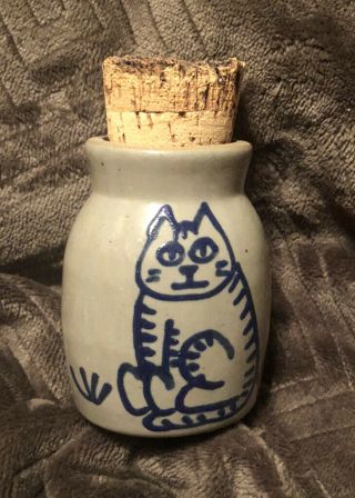 Bbp Beaumont Brothers Pottery Salt Glazed Hand Painted Cat Stoneware Crock 3”