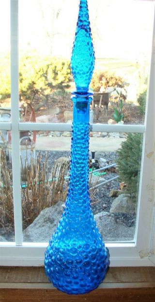 Vintage Empoli Glass Genie Bottle Decanter Blue Bubble Glass Italian Mcm