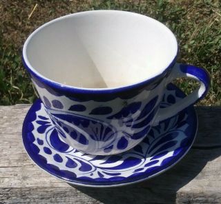 Vtg Anfora Puebla Blue Set Tea/coffee Cup & Saucer Hand Painted Mexican Hacienda