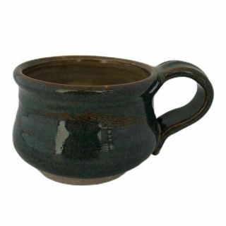 Studio Art Pottery Coffee Tea Cup Mug Green Stoneware Signed