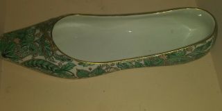 Mottahedeh Design Porcelain Trinket Dish Shoe Green Floral Paisley Made In Italy