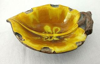 Vintage Treasure Craft Small Yellow Wood Grain Ceramic Leaf Trinket Dish GIFT 2