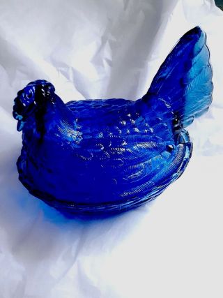 Lg Wright Cobalt Blue,  Large,  Hen On Nest Covered Dish,  Covered Compote 9 " X 7.  25