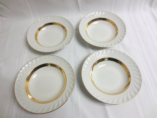 Vintage Royal Chatham White And Gold Soup Bowls Set Of 4 8 1/4 "