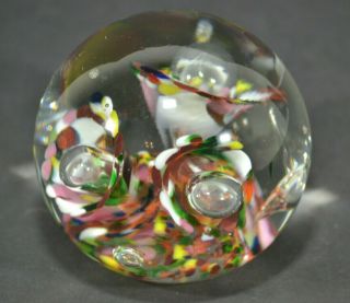 Joe Zimmerman Signed Paperweight Studio Art Glass Z Multicolor Flower Bubble
