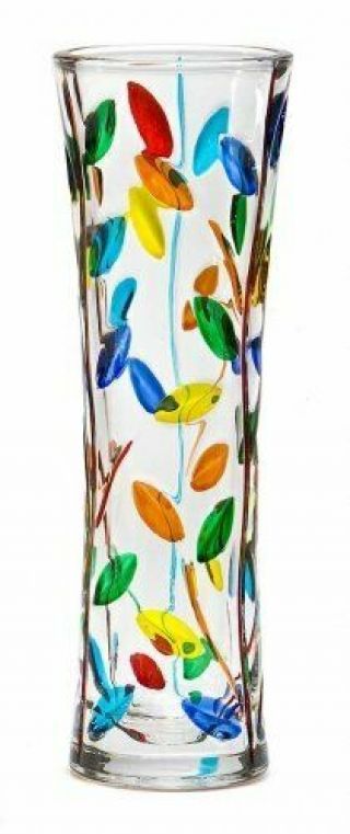 Tree Of Life Bud Vase,  Hand Painted Colorful Pattern,  Murano Glass Made In Italy