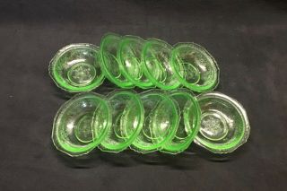 Vintage Uranium Green Depression Glass Berry Bowls Set Of 10
