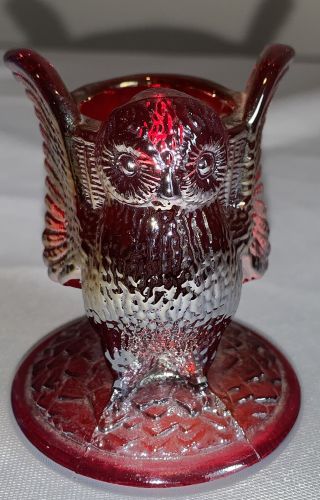 Cool Vintage Westmoreland Carnival Glass Ruby Red Owl Toothpick Matches Holder