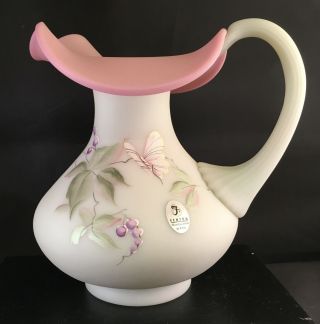 Fenton Lotus Mist Burmese Hand Painted Butterfly Pitcher Signed Limited Edition