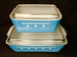 Vintage Pyrex Snowflake Garland Refrigerator Dish Set No Chips