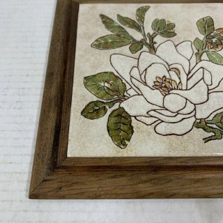 Vintage SANTERNO IMOLA Ceramic Floral Tile - Wooden Frame - Made in Italy 3