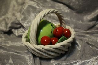 Vintage Majolica Fruit Basket Bowl Woven Ceramic Glazed Bassano Made In Italy