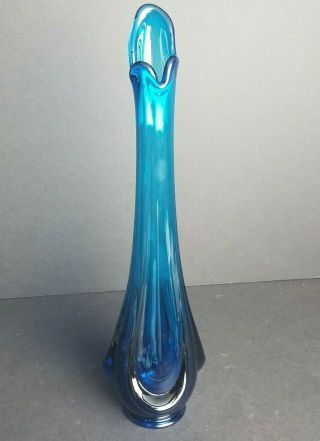 Viking Art Glass Bluenique 17 " Drape Swung Vase Stretch Vase Mcm Mid - Century