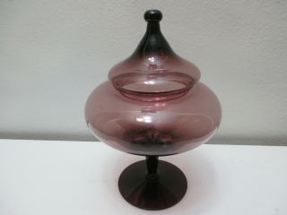 Vintage Empoli Italian Glass Apothecary Jar W Lid Purple 8 1/4 " Tall