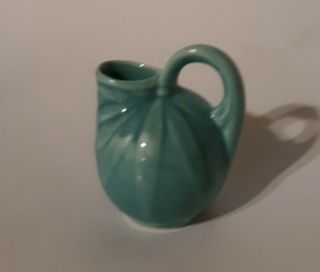 Vintage Shawnee Pottery Miniature Mini Handled Ball Pitcher Turquoise.  3a3
