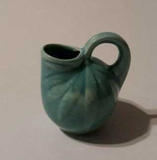Vintage Shawnee Pottery Miniature Mini Handled Ball Pitcher Turquoise.  3A3 2