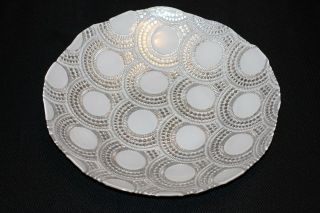 Murano Italian Art Glass Plate - Large - White & Silver Concentric Circles Wow