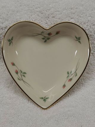 Vintage Lenox Rose Manor Heart Shaped Trinket Dish Gold Trim 4.  5 " Pink Flowers