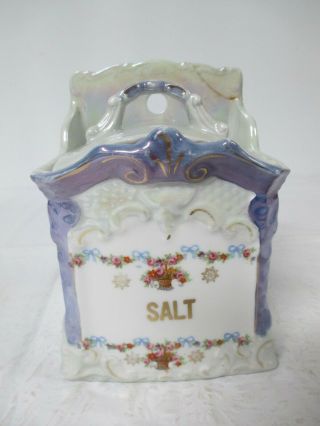 Vintage Germany White Block Salt Lusterware Canister Salt Box W\lid