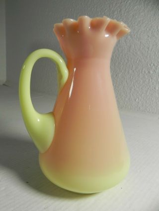 Mt Washington Glass Glossy Burmese Creamer/pitcher Crimped Top 5 - 1/2 " Exc Cond