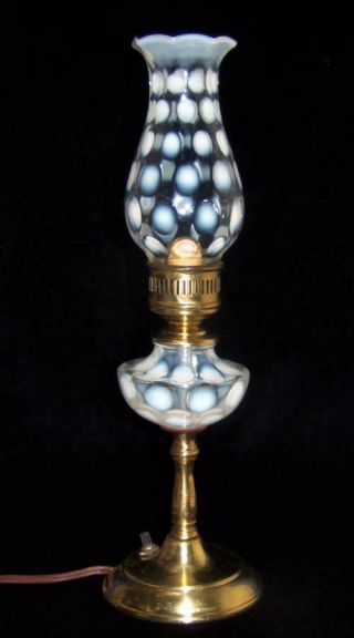 Vintage Fenton French Opalescent Coin Dot & Solid Brass Lamp
