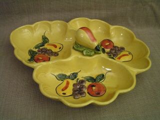 Vtg Maurice Of California Pottery Chip Dip Dish Tray W/ Handpainted Fruit Design
