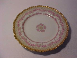 J.  Pouyat Limoges 9 1/2 " Dinner Plate With Pink Flowers And Gold Trim