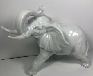 Porcelain Elephant With Tusks & Trunk Up White Made In Japan